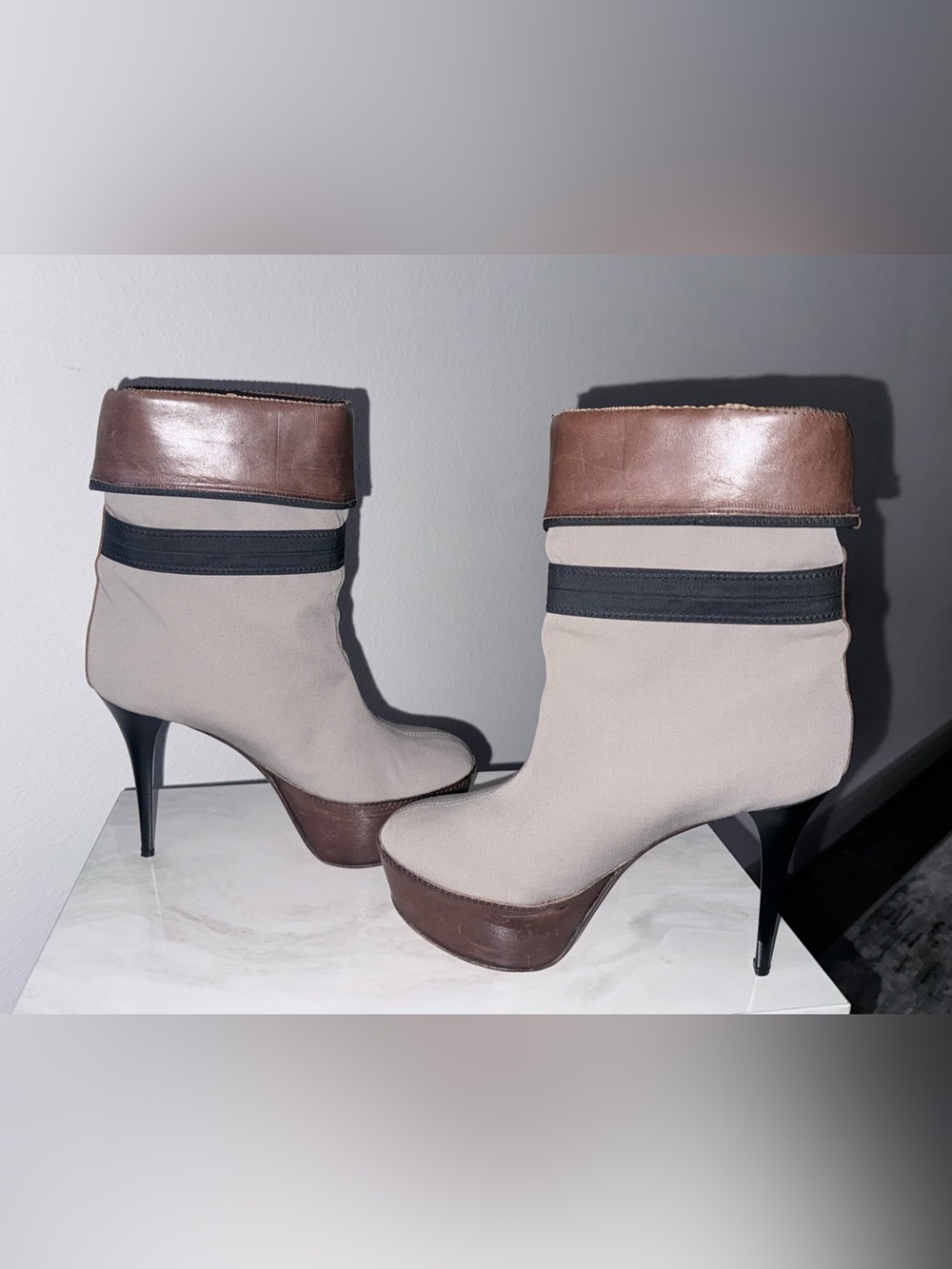 Marni Two-Tone Beige and Brown Platform Ankle Boots